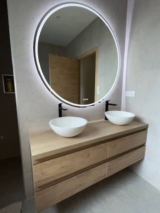 Création de salle de bain avec meuble double vasque et miroir rétroéclairé - Nantes 44000