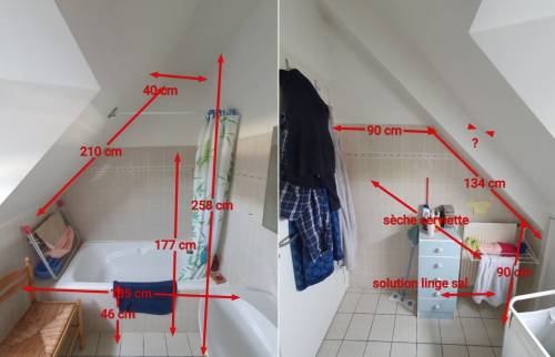 Travaux de rénovation salle d'eau Bruz – prise de mesures avant rénovation (étape 2)