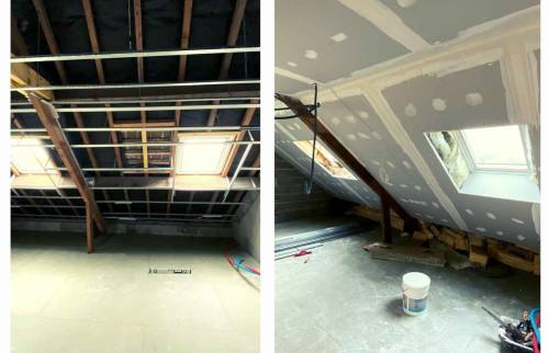 Installation d'isolation dans les combles avec pose de placo