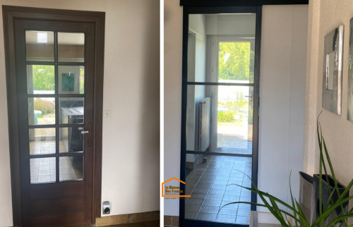 Remplacement porte bois en porte vitrée