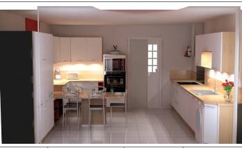 Cuisine  avec retour coin repas éclairage leds intégrés - porte coulissante - Ezanville – 95460 –