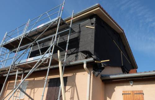 Surélévation de toiture en ossature bois, Lissieu (69380) - Travaux en cours