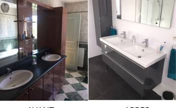 Remplacement du meuble vasque dans une salle de bain en rénovation à Nantes 44200