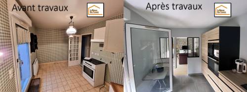 Cuisine avant et après travaux, avec verrières (Brunoy 91800)
