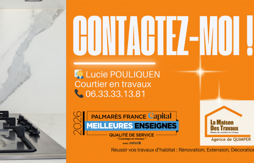 Lucie Pouliquen, courtière en travaux à Quimper, vous accompagne dans vos projets de rénovation avec un réseau d’artisans qualifiés.