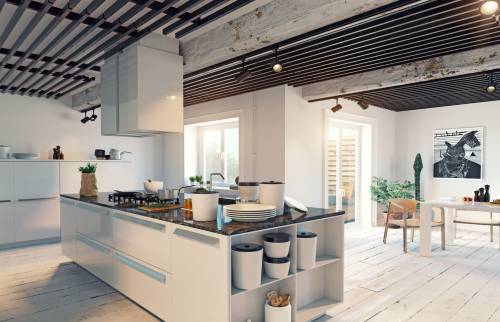 Cuisine ouverte sur la pièce de vie