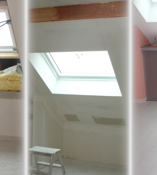 Transformation du grenier : ouverture du toit et isolation renforcée pour créer un espace lumineux et confortable.