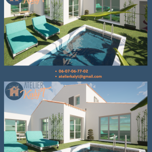 Vue extérieure avec piscine et aménagement paysager aux Sables d’Olonne