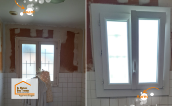 Remplacement d’une ancienne fenêtre simple vitrage par une menuiserie PVC moderne au Passage (47520), pour améliorer le confort thermique et la luminosité.