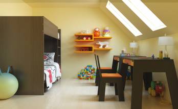 Chambre avec bureau sous comble création Velux avec stores et volets roulants