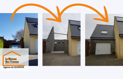 Extension de maison à Pont-l’Abbé – Ajout d’un garage et aménagement des combles réalisé par La Maison Des Travaux Quimper. Un projet clé en main réussi !