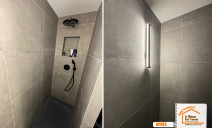 rénovation complète appartement Albertville, design intérieur contemporain, dressing sur mesure Savoie, éclairage LED plafond, artisans rénovation Moûtiers