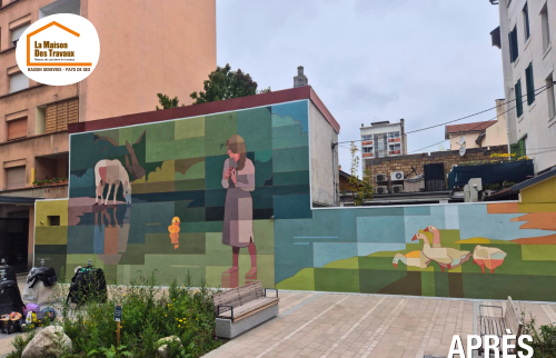 rénovation urbaine Annemasse, enduit façade Haute-Savoie, ravalement immeuble centre-ville, façade artistique Annemasse, courtier rénovation bâtiment