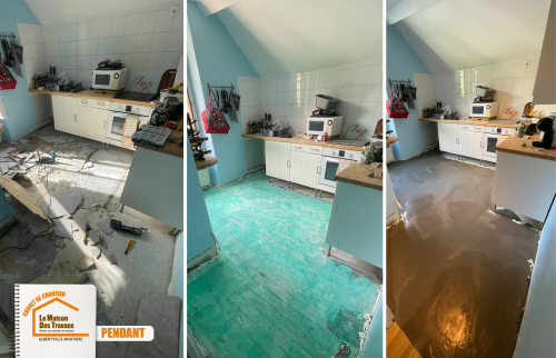 modernisation sol de cuisine Brides-les-Bains, pose de carrelage contemporain, rénovation clé en main Brides-les-Bains, Maison des Travaux Moûtiers