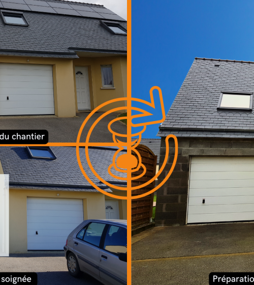 Travaux d’extension et ravalement de façade à Vesoul. Protection du chantier et préparation des murs pour une finition parfaite.