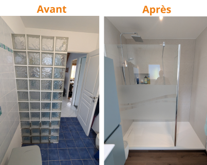 Salle de bain modernisée à Sandillon avec rangements intégrés
