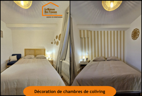 Décoration de chambres de l'espace coliving - Montauban 82000