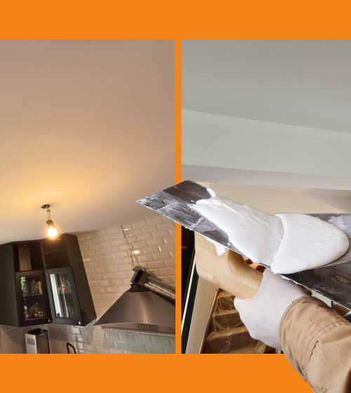 Plafond rénové à Venelles : résultat lisse et lumineux dans un salon redonné à neuf grâce à Laurent Nemer, courtier La Maison Des Travaux.