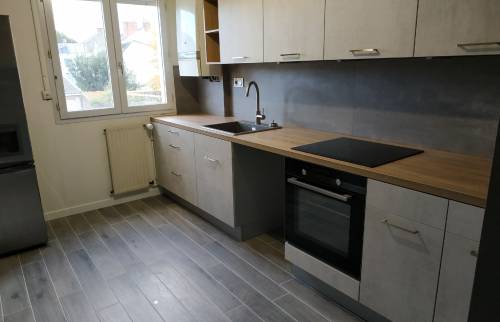 Rénovation de cuisinine linéaire vue de jour à  Condé-Sainte-Libiaire (77450)