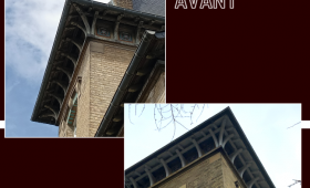 Peinture blanche sur les cache-moineaux et pose de filets + pics anti-pigeons