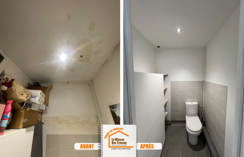 rénovation WC Albertville, dégât des eaux WC, travaux WC Moûtiers, artisans rénovation Albertville, réparation infiltration eau