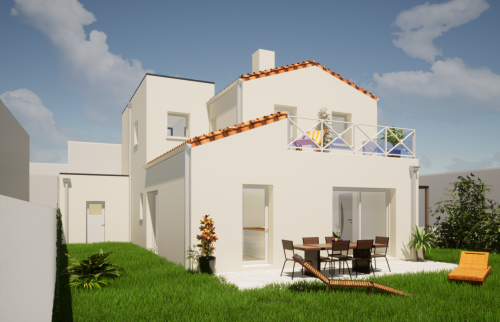 Plan 3D du projet de surélévation de 14 m² à Vertou  