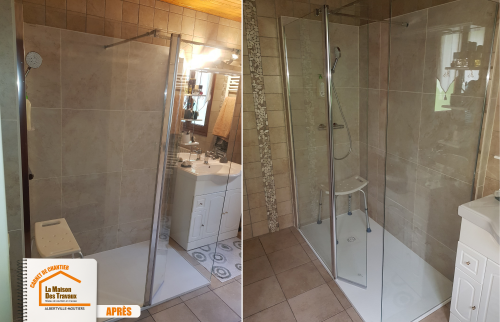 remplacement baignoire douche Aigueblanche, douche accessible MaPrimeAdapt', rénovation salle de bain sécurisée, La Maison des Travaux Albertville, artisan salle de bain Savoie