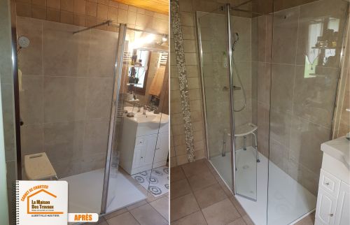 remplacement baignoire douche Aigueblanche, douche accessible MaPrimeAdapt', rénovation salle de bain sécurisée, La Maison des Travaux Albertville, artisan salle de bain Savoie