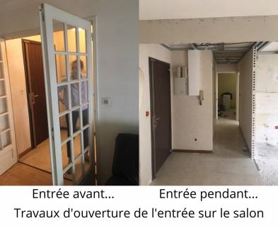 travaux d'ouverture de l'entrée sur le salon dans un appartement en rénovation - Nantes 44