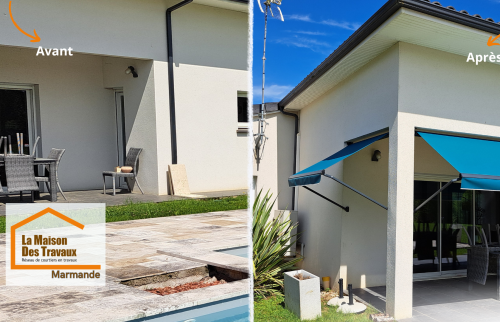 Avant après pose de stores à Brax 47310 transformation d’une terrasse pour améliorer le confort extérieur et profiter pleinement des beaux jours