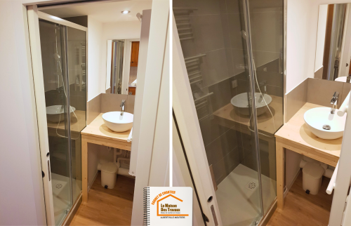 studio rénové Méribel, machine à laver intégrée, peinture blanche appartement, optimisation logement montagne, courtier en travaux Albertville, courtier en travaux albertville