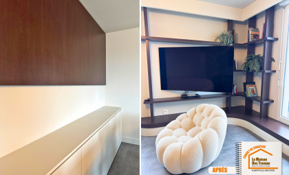 La Maison des Travaux Albertville, rénovation appartement design, rénovation haut de gamme Albertville, architecte intérieur Savoie, mobilier sur mesure noyer