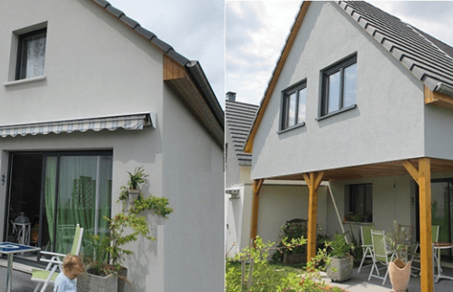 Avant/après d'une extension de maison sur pilotis