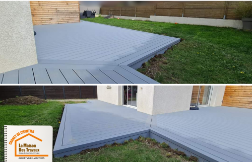 Aménagement de terrasse Savoie, Terrasse Savoie, Projet terrasse extérieure, Décoration terrasse Savoie, Aménagement extérieur Savoie, Entreprise aménagement terrasse Savoie.