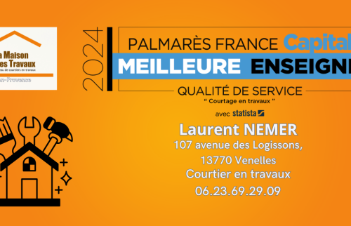 Laurent Nemer, courtier à Venelles, élu meilleure enseigne 2024 pour vos travaux à Aix-en-Provence.