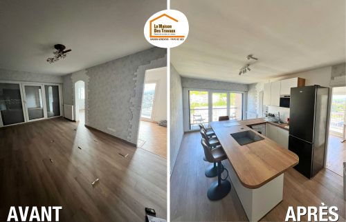 optimisation appartement Annemasse, gagner une chambre supplémentaire, rénovation logement familial, cuisine ouverte moderne, réagencement appartement Haute-Savoie