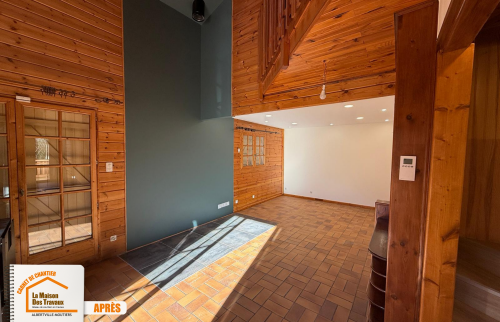 artisans rénovation Savoie, transformation chalet années 70, rénovation pièce de vie chalet
