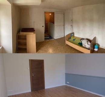 Chambre AVANT-APRES dans une maison en rénovation - Morléon 79
