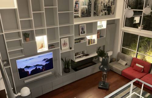 Création bibliothèque avec cheminée