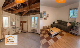 Avant / après spectaculaire d’un studio à Aix-en-Provence. Cette rénovation complète a transformé un logement ancien en un espace moderne, lumineux et confortable.