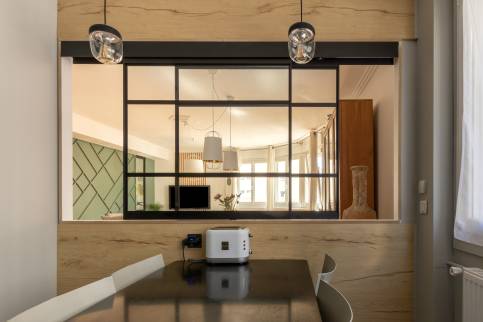 Création d'une verrière intérieure coulissante, appartement Ecully