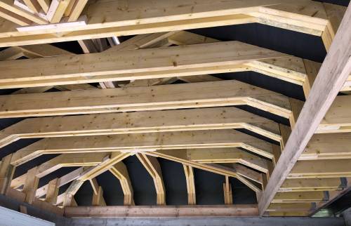 Vue de l'intérieur pendant les travaux : La charpente
