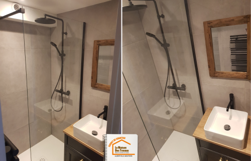 travaux appartement montagne, rénovation complète Savoie, salle de bain design Méribel, carrelage et peinture Albertville, rénovation WC pratique