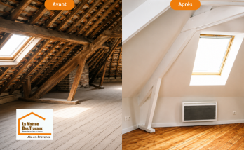 Vue des combles avant travaux d'isolation à Puyricard près d'Aix-en-Provence, première étape d'un projet de rénovation énergétique destiné à limiter les déperditions de chaleur.