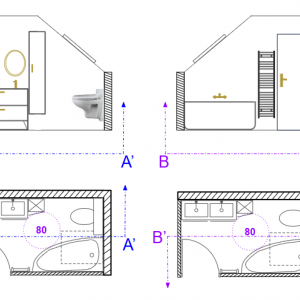 Esquisse de réagencement fonctionnel salle de bain à Village-Neuf - Camille Truttmann