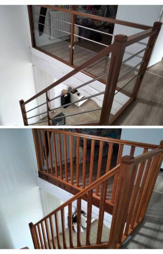 Avant et après de l'escalier à Vern-sur-Seiche – vue du bas