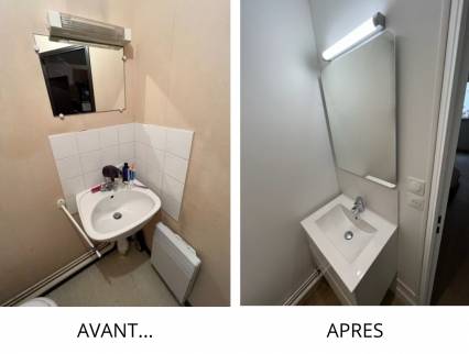 Nouveau meuble vasque dans studio rénové - Nantes 44