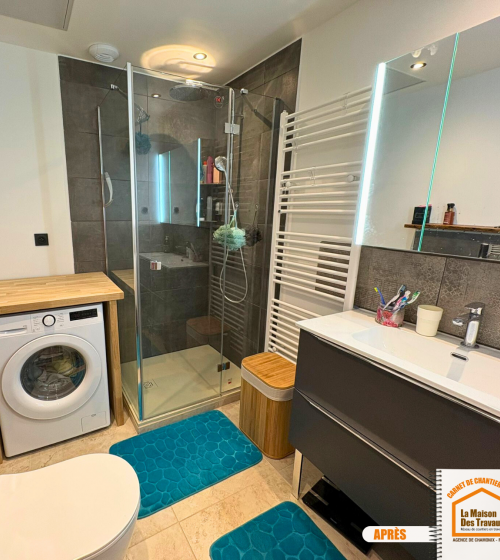 rénovation salle de bain Combloux, salle de bain corps de ferme, douche à l’italienne montagne, artisan salle de bain Haute-Savoie, la maison des travaux sallanches, la maison des travaux