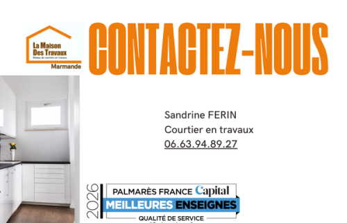 Contactez votre courtière en travaux à Agen La Maison Des Travaux pour vos projets de rénovation intérieure, cuisine et aménagement avec artisans qualifiés.