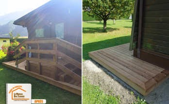 La Maison des Travaux Albertville, création terrasse bois La Léchère, bardage aluminium façade, terrasse dépendance chalet, artisan extérieur Savoie, courtier en travaux, artisan fiable